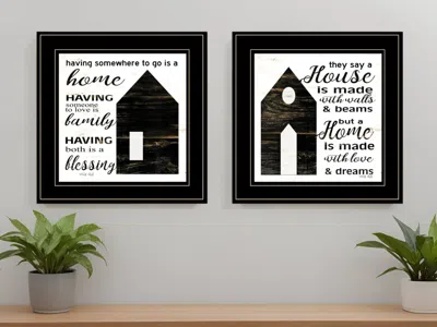 Homezia Set Of Two House Or Blessing Black Framed Print Wall Art