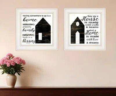 Homezia Set Of Two House Or Blessing White Framed Print Wall Art