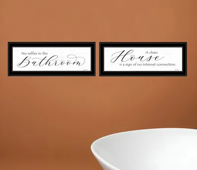 Homezia Set Of Two Household Humor 3 Black Framed Print Bathroom Wall Art