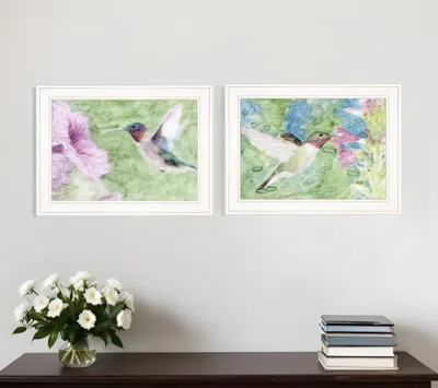 Homezia Set Of Two Humming Bird 1 And 2 White Framed Print Wall Art
