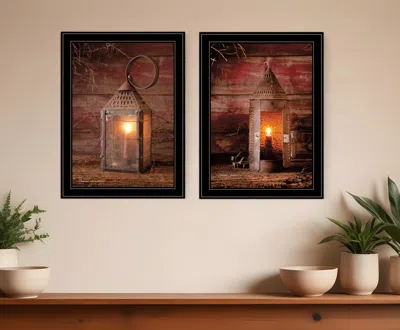 Homezia Set Of Two Innkeepers Lantern 2 Black Framed Print Wall Art In Multi