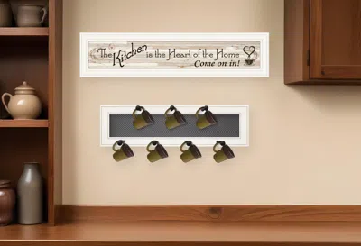Homezia Set Of Two Kitchen Print And Mug Rack White Framed Kitchen Wall Art In Neutral