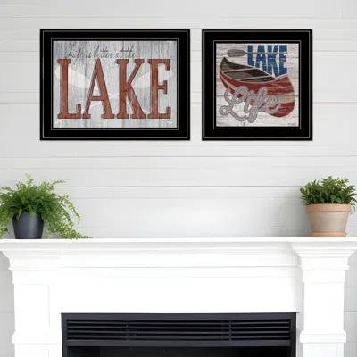 Homezia Set Of Two Lake Life Is Better 2 Black Framed Print Wall Art