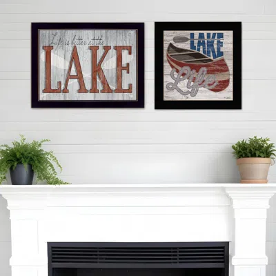 Homezia Set Of Two Lake Life Is Better 3 Black Framed Print Wall Art