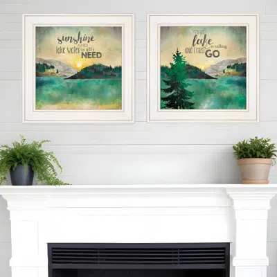 Homezia Set Of Two Lake Or Sunshine 1 White Framed Print Wall Art In Green