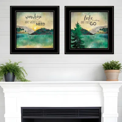 Homezia Set Of Two Lake Or Sunshine 2 Black Framed Print Wall Art