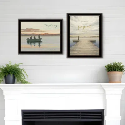 Homezia Set Of Two Lake Side Reprieve 1 Black Framed Print Wall Art In Multi