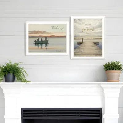 Homezia Set Of Two Lake Side Reprieve 2 White Framed Print Wall Art