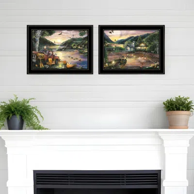 Homezia Set Of Two Lakefront Camping 2 Black Framed Print Wall Art In Multi