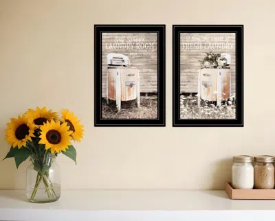 Homezia Set Of Two Laundry Room 2 Black Framed Print Bathroom Wall Art