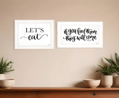 Homezia Set Of Two Lets Eat Or Feed Them 1 White Framed Print Kitchen Wall Art