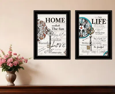Homezia Set Of Two Life Or Home 2 Black Framed Print Wall Art