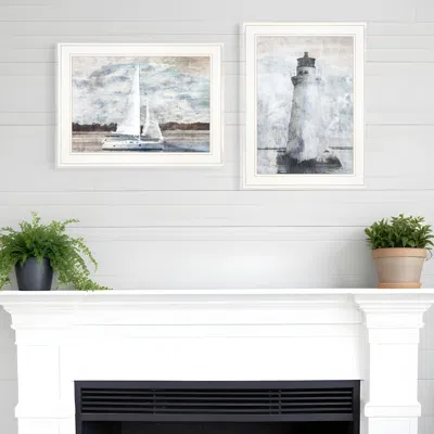 Homezia Set Of Two Lighthouse Sailboat 1 White Framed Print Wall Art