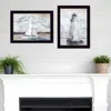 Homezia Set Of Two Lighthouse Sailboat Black Single Rim Framed Print Wall Art