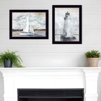 Homezia Set Of Two Lighthouse Sailboat Black Single Rim Framed Print Wall Art