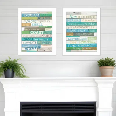 Homezia Set Of Two Live In The Present 5 White Framed Print Wall Art In Multi
