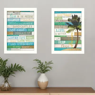Homezia Set Of Two Live In The Present White Framed Print Wall Art In Multi