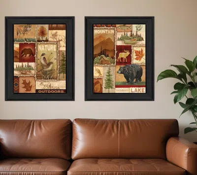 Homezia Set Of Two Lodge Collage Black Framed Print Wall Art