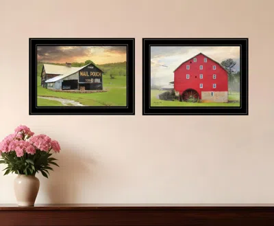 Homezia Set Of Two Mail Pouch Barn And Mill 2 Black Framed Print Wall Art In Multi