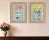Homezia Set Of Two Mason Jars Floral Brown Framed Print Wall Art