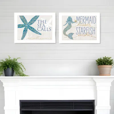Homezia Set Of Two Mermaid Kisses Starfish Wishes 1 White Framed Print Wall Art