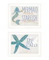 Homezia Set Of Two Mermaid Kisses Starfish Wishes 2 White Framed Print Wall Art