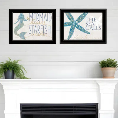 Homezia Set Of Two Mermaid Kisses Starfish Wishes 3 Black Framed Print Wall Art In Multi