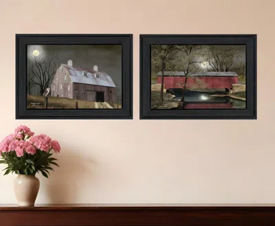 Homezia Set Of Two Midnight Moon 2 Black Framed Print Wall Art