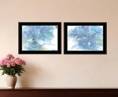 Homezia Set Of Two Morning Glory 2 Black Framed Print Wall Art In Blue