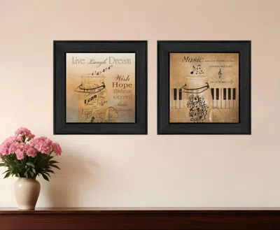 Homezia Set Of Two Music 3 Black Framed Print Wall Art