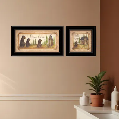 Homezia Set Of Two Natures Or Bath 2 Black Framed Print Bathroom Wall Art