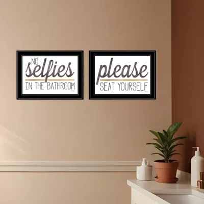 Homezia Set Of Two No Selfies When Seated 2 Black Framed Print Bathroom Wall Art