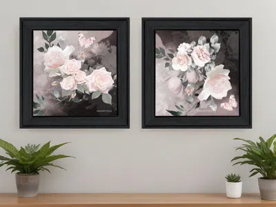 Homezia Set Of Two Noir Roses 2 Black Framed Print Wall Art
