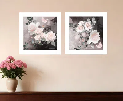 Homezia Set Of Two Noir Roses 5 White Framed Print Wall Art