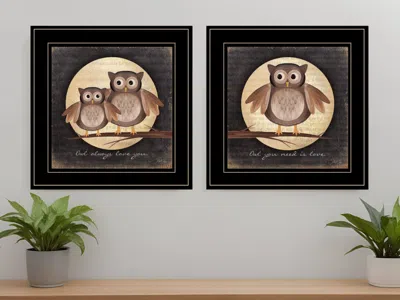 Homezia Set Of Two Owl Always Love And Need You 2 Black Framed Print Wall Art In Multi