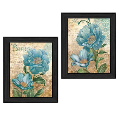 Homezia Set Of Two Paris Floral Postcard Black Framed Print Wall Art
