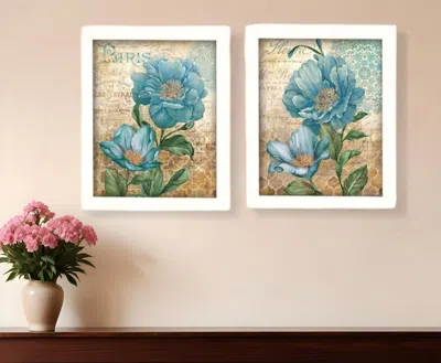 Homezia Set Of Two Paris Floral Postcard White Framed Print Wall Art In Multi