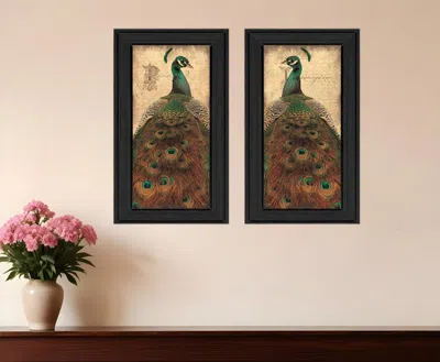 Homezia Set Of Two Peacock 2 Black Framed Print Wall Art