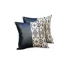 Homezia Set Of Two Prussian Blue Ikat Faux Leather Zippered Pillow Cover