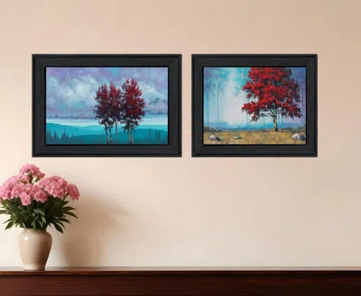 Homezia Set Of Two Red Trees 2 Black Framed Print Wall Art