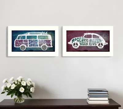 Homezia Set Of Two Retro White Framed Print Wall Art