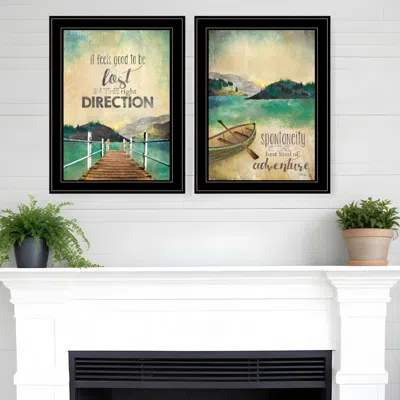 Homezia Set Of Two Right Direction Or Adventure 2 Black Framed Print Wall Art In Multi
