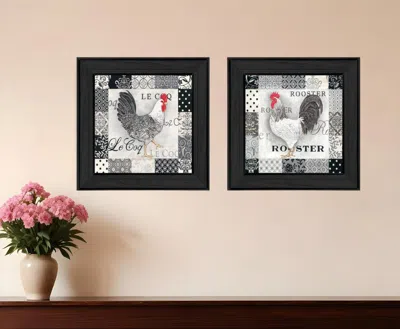 Homezia Set Of Two Rooster I Black Framed Print Wall Art In Multi