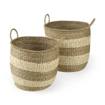 Homezia Set Of Two Round Wicker Storage Baskets