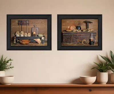 Homezia Set Of Two Rustic Black Framed Print Wall Art In Brown
