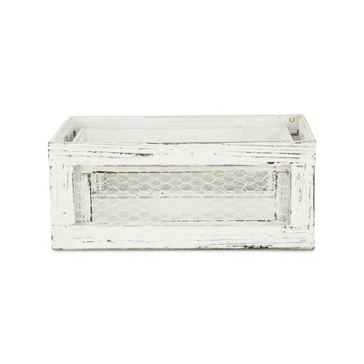 Homezia Set Of Two Rustic Whitewash Chicken Wire Sides Wooden Crates