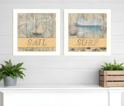 Homezia Set Of Two Sail Or Surf White Framed Print Wall Art In Multi