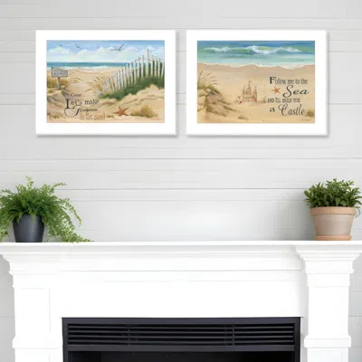 Homezia Set Of Two Sand Castle And Footprints 1 White Framed Print Wall Art In Multi