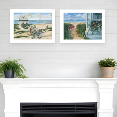 Homezia Set Of Two Sand Castle And Footprints 3 White Framed Print Wall Art