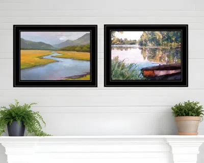 Homezia Set Of Two Serene Water 2 Black Framed Print Wall Art In Multi